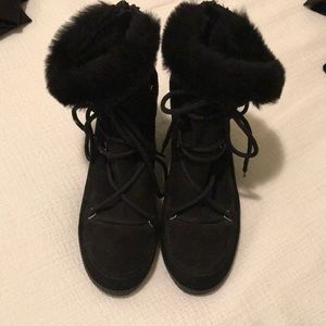 Black Wedge Fur Booties Lace Up